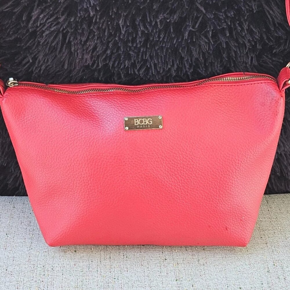 BCBG Paris Women Purse Shoulder Bag Red Faux Leather Vegan Hand Bag